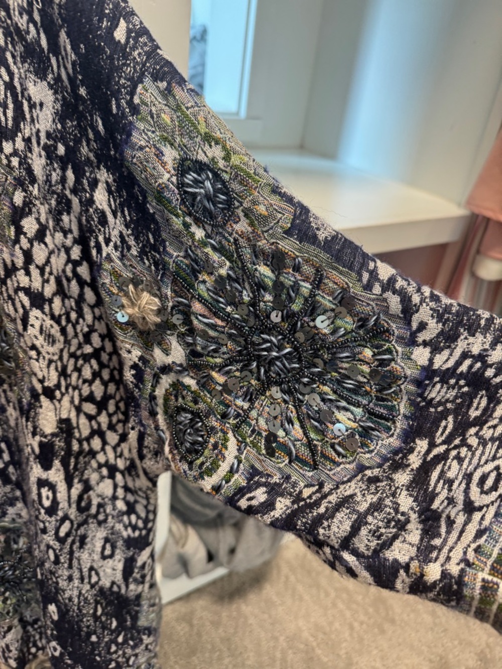 Soft Surroundings Navy & Cream Patterned Open-Front Kimono - Picture 4 of 4